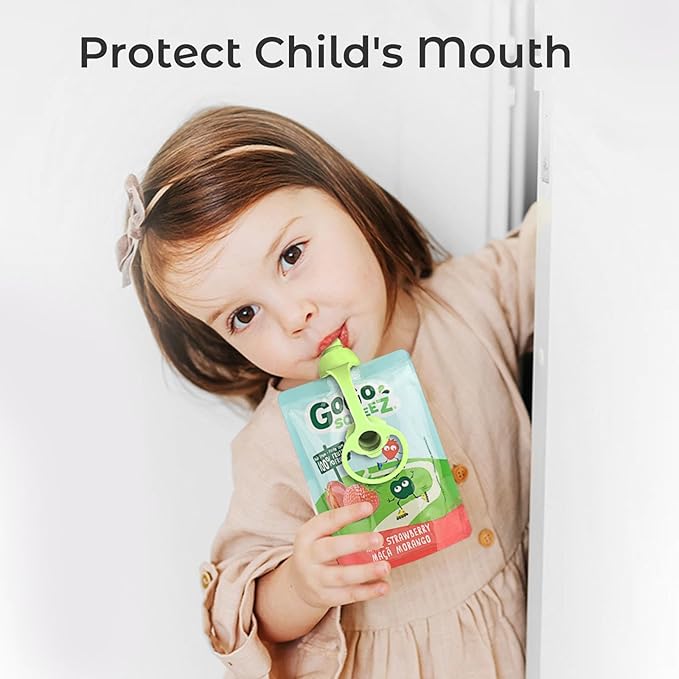 Soft Sip Food Pouch Topper - BPA Free Silicone Food Pouch Tops for Baby Prevent Spills, Food Grade Toddler Pouch Lids Protects Childs Mouth, 4 Pack Bundle (Blue, Green, Yellow, Orange)