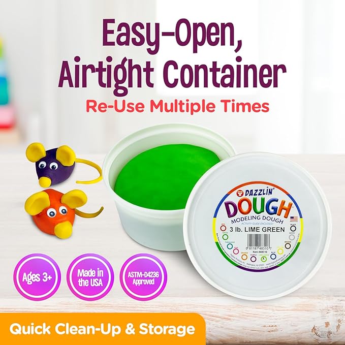 Hygloss Play Modeling Dough - Lime Green Dough Unscented - Safe & Non-Toxic for Kids Arts & Crafts - Party Favors - Classroom Supplies - 3lb