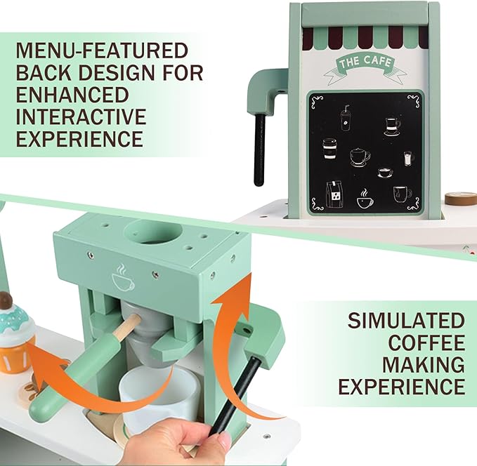 Kids Coffee Maker, Wooden Toy Coffee Maker for Kids, Kids Coffee Playset, Play Coffee Maker Set Rich in Accessories, for Toddler Girls and Boys, Aged 3 4 5 6