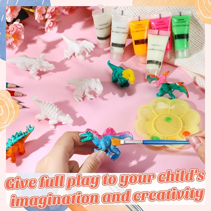Affrolling Dinosaur Painting Set for Kids Arts DIY Paint Kits with Glow in The Dark Paint, Brush and Palette for Toddlers Boys Birthday Gifts Dino Art Crafts Projects, 8 Styles