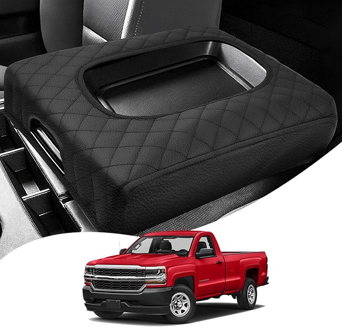 Autorder Center Console Cover for 2014-2018 Chevy Silverado/GMC Sierra Accessories Armrest Cover Anti-Scratch Middle Console Pad Leather Armrest Protector(ONLY for Split Bench Seat Console)