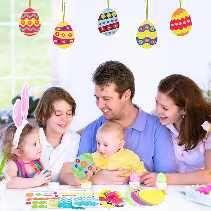 Fennoral 12 Pack Easter Egg Craft Kit for Kids Make You Own Egg Foam Stickers Ornament DIY Easter Arts and Crafts for Easter Art Activites Home School Easter Decoration
