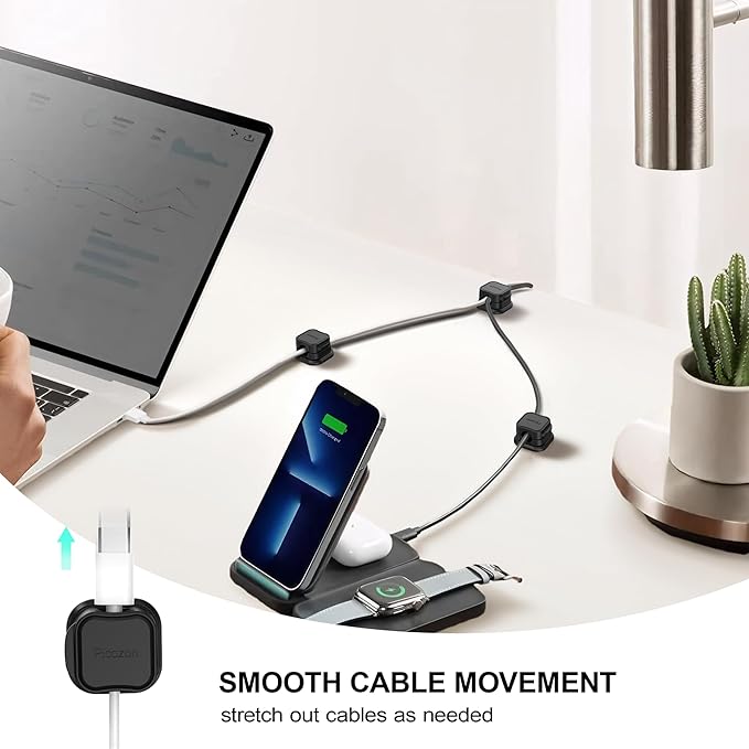 48 Pack Magnetic Cable Clip Organizer Cord Holder, Picozon Adhesive Cable Management, Wire Phone USB Charger Cable Holder, Keeper Organizer for Office Home Desktop Table - Black