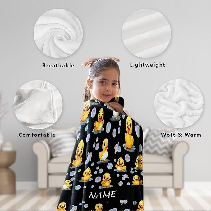 Custom Name Ducks And Bubbles Blanket Adult duck Blanket Kids Funny Blanket Suitable for Bedroom bed sofa Crib Couch Chair outdoor All Season Items That Yellow Duck Lovers Will Love 80"x60"for Adult