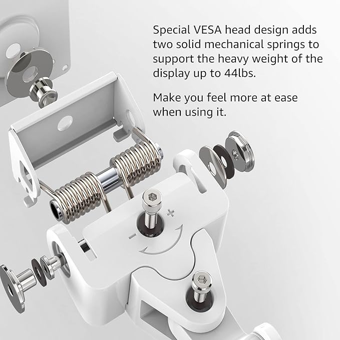 BEWISER Heavy Duty Monitor Arm Mount for 34-49 inches and Ultra 57 inches Screens,Weight Capacity Up to 44 lbs,Full Motion Height Swivel Adjustable Monitor Arm(White)