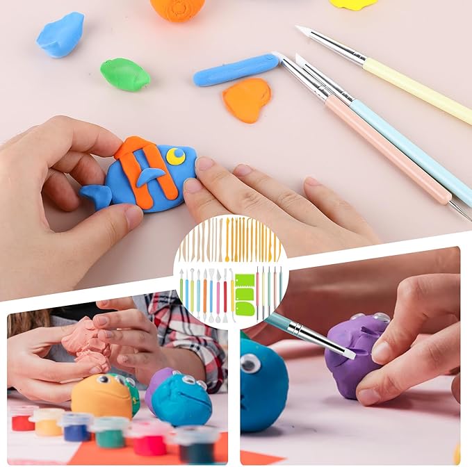 Aiyorse Clay Tools Kit, 40 PCS Polymer Clay Tools, Air Dry Clay Sculpting Tools, Pottery Tools Kit, for Kids, Adults, Pottery Craft, Dotting, Carving, Drawing, Molding, Modeling, Shaping