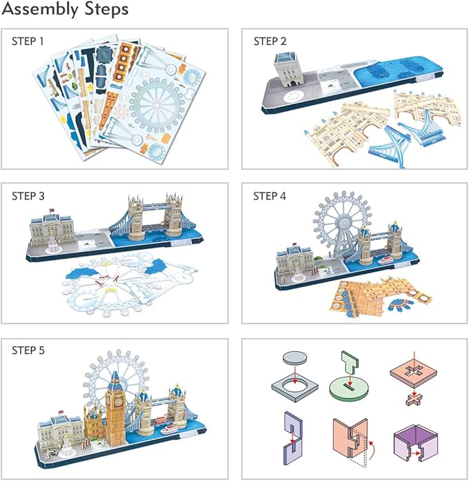 CubicFun 3D Puzzles for Adults London Cityline Puzzles for Gifts for Teenage Girls Architecture Building Gifts for Women Men, Tower Bridge, Big Ben, Buckingham Palace, The London Eye, 107 Pieces