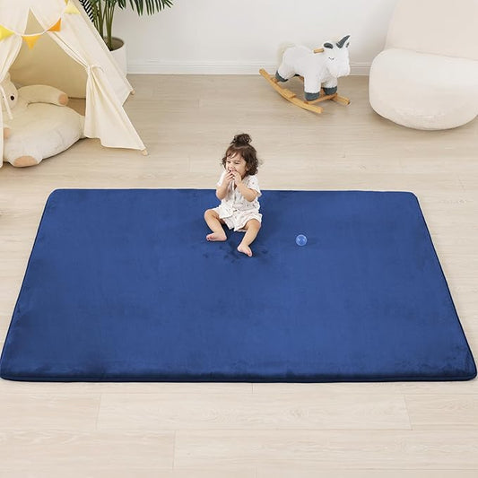1.3" Thick Baby Floor Play Mat 59x71, Basic Padded Foam Mat for Tummy Time Crawling, Non Slip Cushioned for Babies Toddlers Infants Kids (Blue)