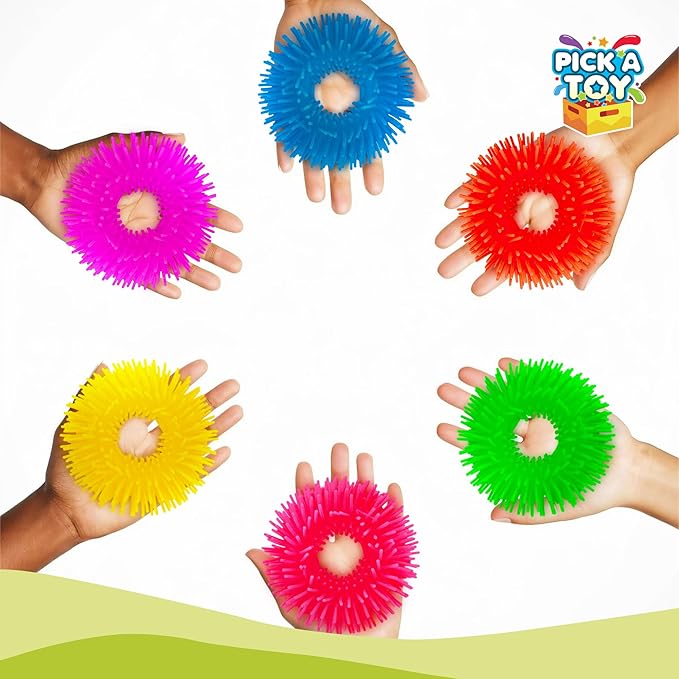 Fidget Bracelet Vibrant Squishy Fuzzy Toy 6-Pack of Flexible Wearable Jewelry, Sensory Rings Toys for Kids - Stretchy Silicone Bands with Textured