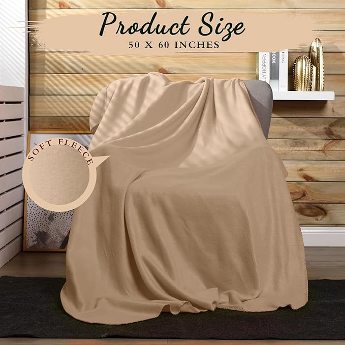Kinlop Fleece Blanket Bulk 60 x 50 Inch Soft Lightweight Fleece Cozy Blanket Warm Throw Plush Pet Throw for Bed Couch Sofa Home Office Wedding Gifts Travel Camping(Khaki,40 Packs)