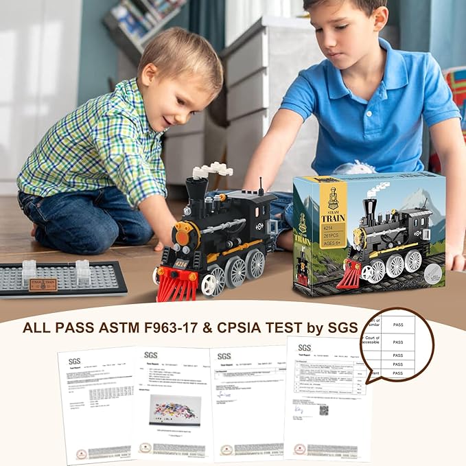 BRICK STORY Train Building Toys, Classic Steam Train, Creator Locomotive Model, Retro City Train Set, Creative Construction Brick for Kids Boys 6-12 261 Pieces