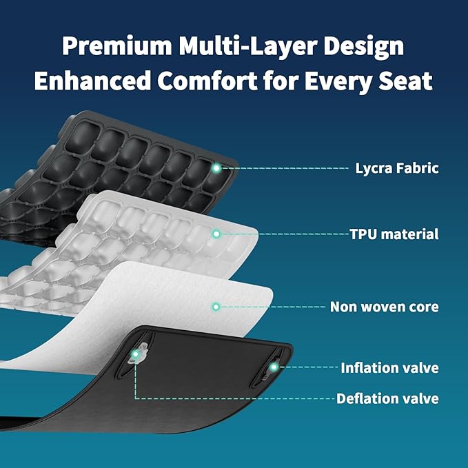 Inflatable Travel Seat Cushion for Airplane & Office – Airplane Seat Cushion for Long Flights, Portable Seat Pad for Plane Travel, Tailbone & Lower Back Pressure Relief