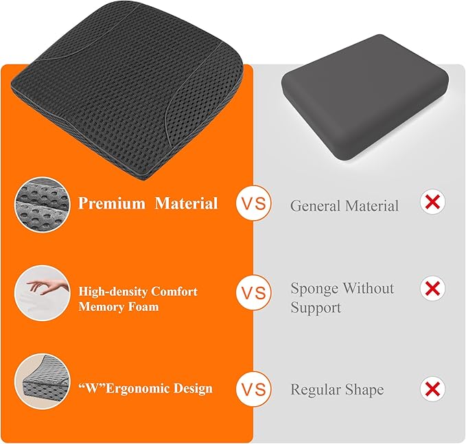 kingphenix Premium Car Seat Cushion, Memory Foam Driver Seat Cushion to Improve Driving View- Coccyx & Lower Back Pain Relief - Seat Cushion for Car, Truck, Office Chair (4D Mesh Black)