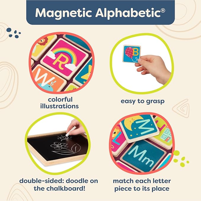 B. toys- Puzzle Pals- Magnetic Wooden Puzzles – Alphabet Puzzle & Number Puzzle – Double-Sided Puzzles & Chalkboards – Educational Toys for Kids – 3 Years +