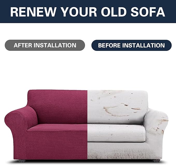 2025 New Stretch Oversized Sofa Slipcovers Couch Sofa Cover for 4 Seater Furniture Protector Covers with Elastic Bottom Jacquard Fabric Small Checks for Pets, Kids - Wine