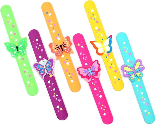 Butterfly Theme Slap Bracelets Party Favors-Butterfly Silicone Wristbands (6pack) for Boys&Girls Birthday&Butterfly Theme Party Supplies Carnival Prizes Suit Classroom Exchanging Gifts