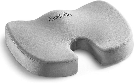 ComfiLife Premium Comfort Seat Cushion - Non-Slip Orthopedic 100% Memory Foam Coccyx Cushion for Tailbone Pain - Cushion for Office Chair Car Seat - Back Pain & Sciatica Relief (Gray)