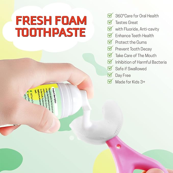 Foam Toothpaste Kids, Toddler Toothpaste with Low Fluoride, Kids Foam Toothpaste for U Shaped Toothbrush Electric Toothbrush, Foam Toothpaste for Children Kids Ages 3 Plus (Watermelon+Strawberry)