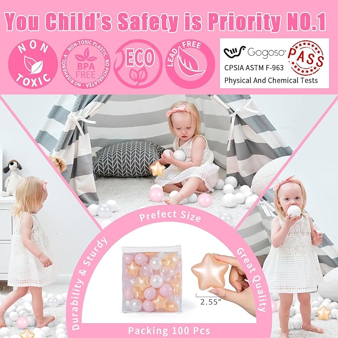 GOGOSO Ball Pit Balls,Plastics Balls for Ball Pit, Stars Hearts Shape for PastelBall for Toddlers Kids