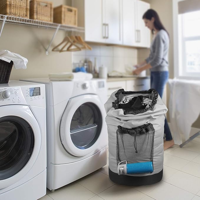 Dalykate Backpack Laundry Bag, Laundry Backpack with Shoulder Straps and Mesh Pocket Durable Nylon Clothes Hamper Bag with Drawstring Closure for College, Travel, Laundromat, Apartment