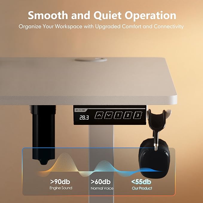 Monomi Electric Standing Desk, 47.2 Inch Height Adjustable Sit Stand Up Ergonomic Home Office Computer PC Desks, Gaming Writing Study Bedroom Rising Table, Tall Standup Workstation, White