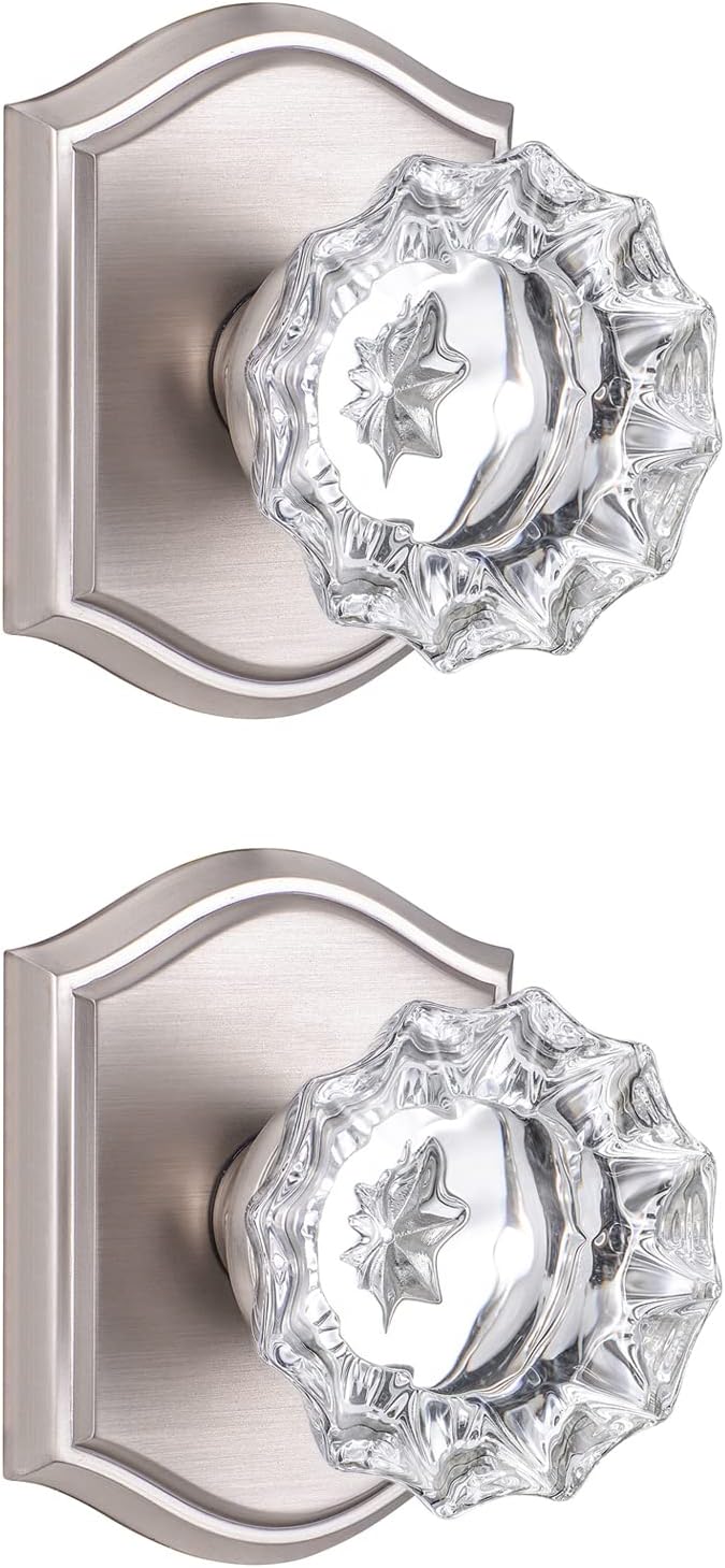CLCTK 2 Pack Crystal Dummy Door Knobs, Non-Turning Single Side Dummy Door Knob, Brushed Nickel