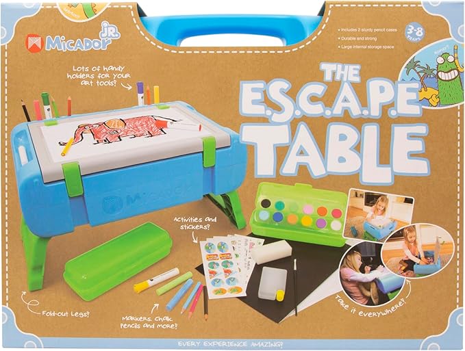jR. The E.S.C.A.P.E. Table, Complete Art Set With Easel, Chalk, Pencil, Markers, Paint, & More, Develops Artistic Talent in Children at Home or School, Encourage Creativity, Reduce Screen Time
