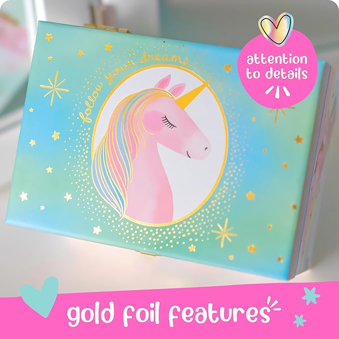 Giggle & Honey Musical Unicorn Jewelry Box for Girls - Kids Jewelry Box with Spinning Unicorn, Unicorn Gifts for Girls, Unicorn Toys - 6 x 4.7 x 3.5 in