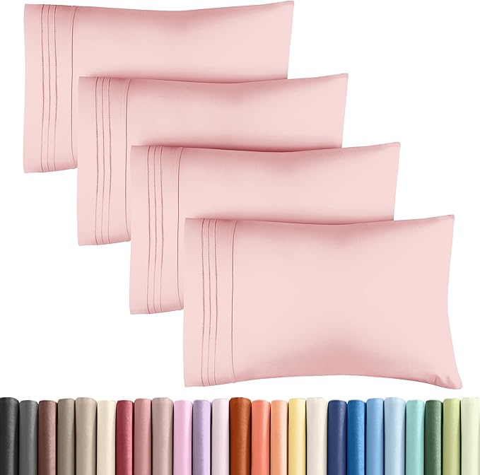 Queen Pillow Cases Set of 4 - Ultra Soft Hotel Quality Pillowcase Covers - Comfy, Cozy & Wrinkle Free - Shrinkage, Stain & Fade Resistant - Machine Washable Pillow Protectors - 4 Piece Set - Baby Pink