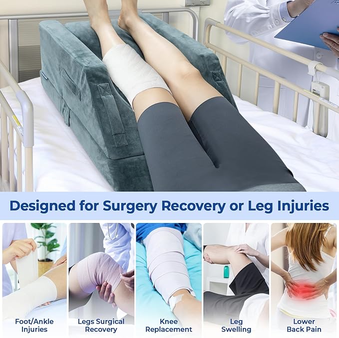 KingPavonini 4-Height Adjustable Leg Elevation Pillows for After Surgery with Ergonomic Curve, Memory Foam Leg Support Pillow for Legs, Back Pain Relief, Wedge Pillow for Sleeping, Rest (Double Leg)