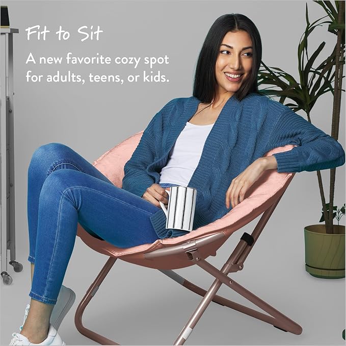 Urban Lifestyle Faux Fur Saucer Chair with Metal Frame, One Size, Blush