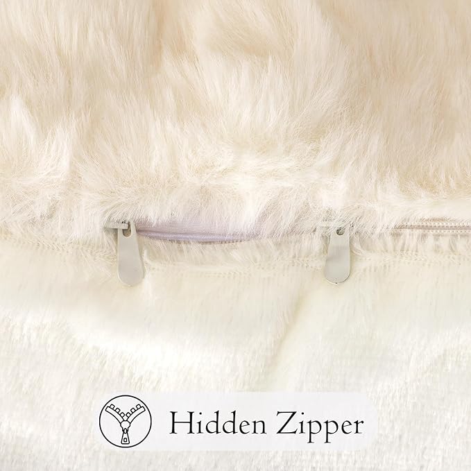 14x36 Faux Fur Lumbar Pillow Cover, Cream Bubble Texture Raised Plush Soft Cushion Case for Sofa Bed Living Room Home Decor, ONLY 1 Cover