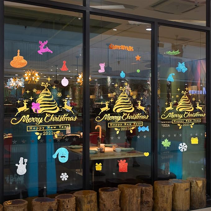 Foam Christmas Stickers,100pcs Glitter Self-Adhesive EVA Stickers Xmas Snowman Snowflake Cake Tree Gift Sugar Foam Stickers for Classroom Decorations Crafts DIY Scrapbooking Card