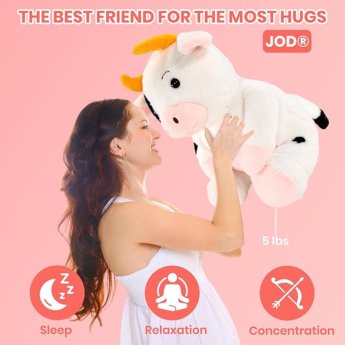 JOD® Cow Weighted Stuffed Animals - 27 Inch 5 Pounds Weighted Plushies Cow Stuffed Animals,Adorable Stuffed Animal for Kids and Adults Cattle Plushie Pillow Decor
