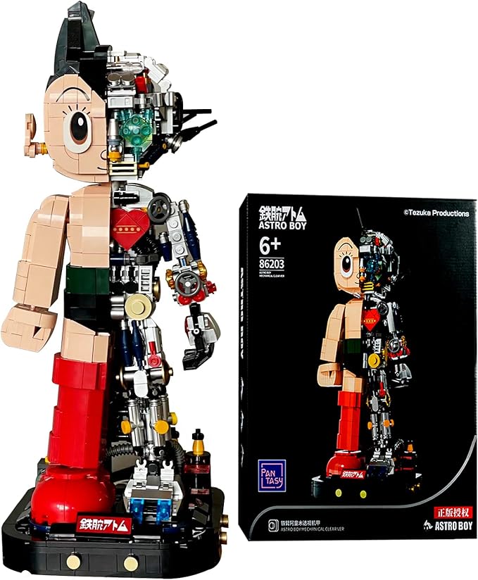 Mech Astro Boy Toy Building Kit,Collectible Mighty Atom Display Model,Half Mech Detail Hand-Made Mech Building Blocks,Gift for Adults and Kids,Compatible with Lego(1258 Pieces)
