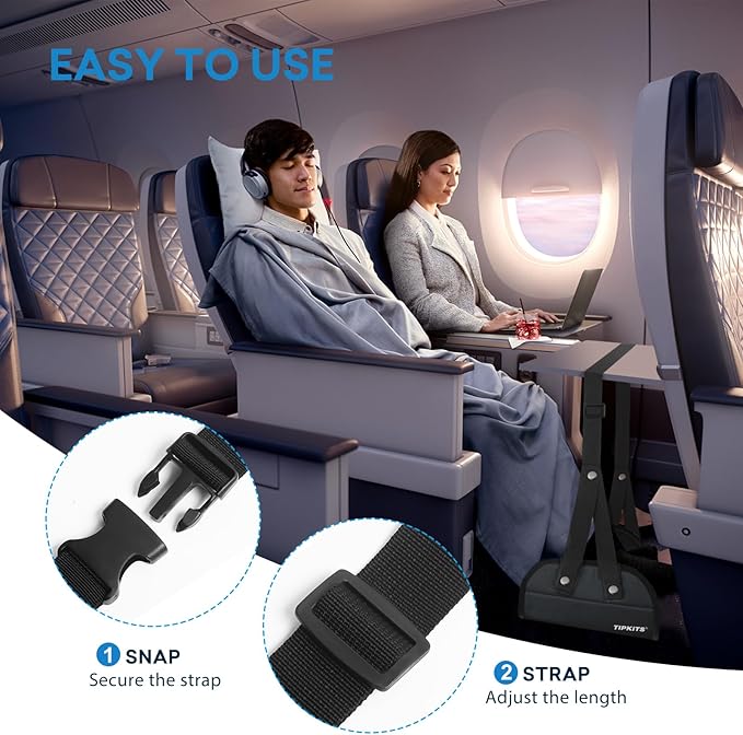 TIPKITS Airplane Foot Hammock Made with Premium Memory Foam, Portable Foot Rest with Comfortable No Clashing Base, Foot Sling Travel Essentials to Reduce Swelling and Soreness, Gifts for Travelers