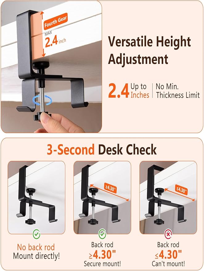 CrsaSwivo No Drill Under Desk Cable Management Tray - 28" Cord Management Under Desk - No Drill Needed - Easy Clamp - Premium Fabric Cable Management Tray for Office/Home