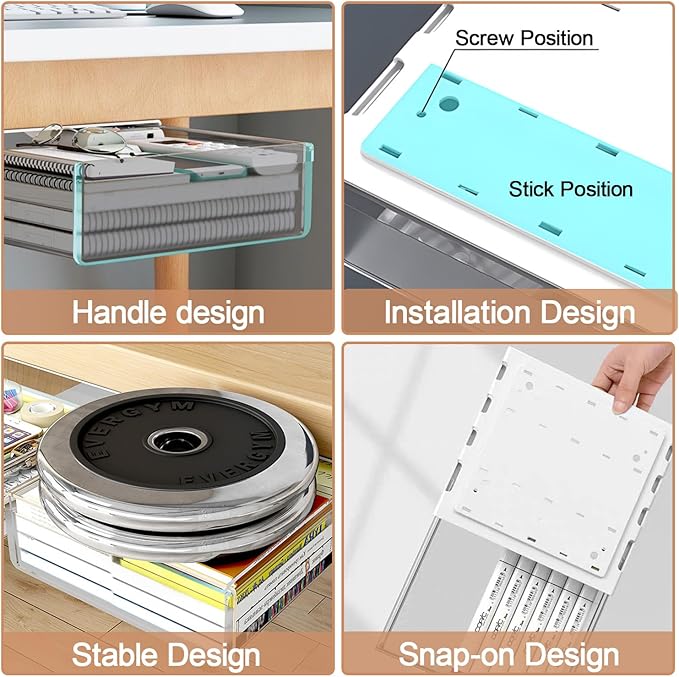 Under Desk Table Drawer Storage Organizer,2 Pack Large & Medium Slide Out Desk Drawers - Hidden Desktop Organizer,Attachable Pencil Storage Tray Under Table(ML)