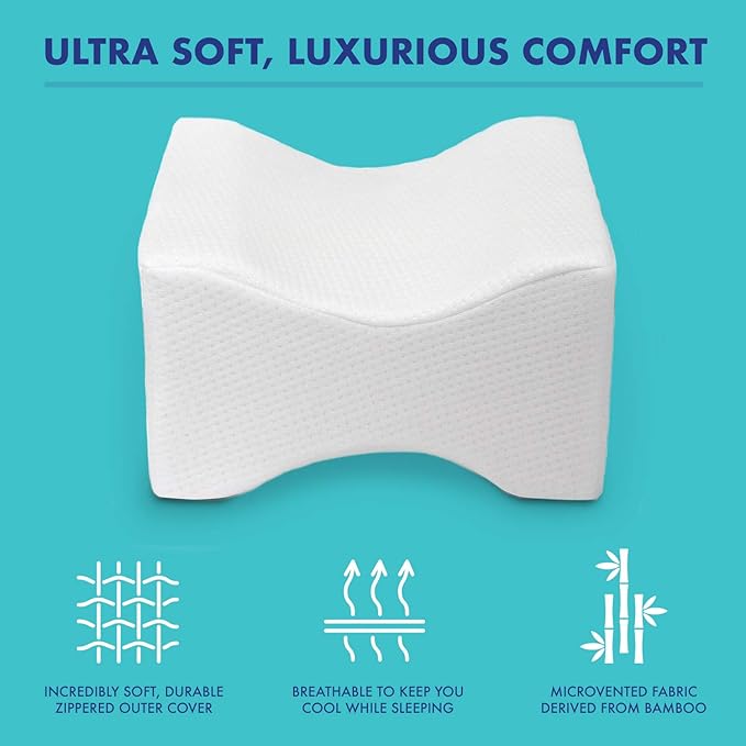 EnerPlex CertiPUR-US Certified Never-Flat Memory Foam Knee Pillow Orthopedic Pillow Wedge for Back Pain Leg Pain Sciatica Pain Relief Pregnancy Pillow Hip and Spine Alignment Removable Washable Cover