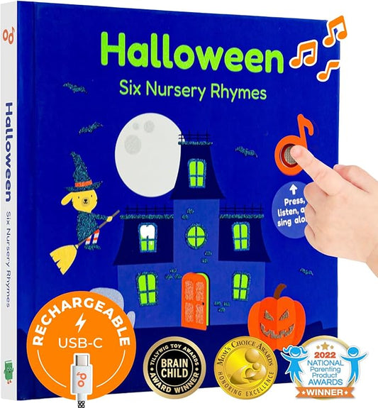 Cali's Books Halloween Musical Book | Glow-in-The-Dark Cover | New USB-C Rechargeable | Halloween Baby Toy | Halloween Books for Kids 1-3 | Halloween Toys for Toddlers 1-3