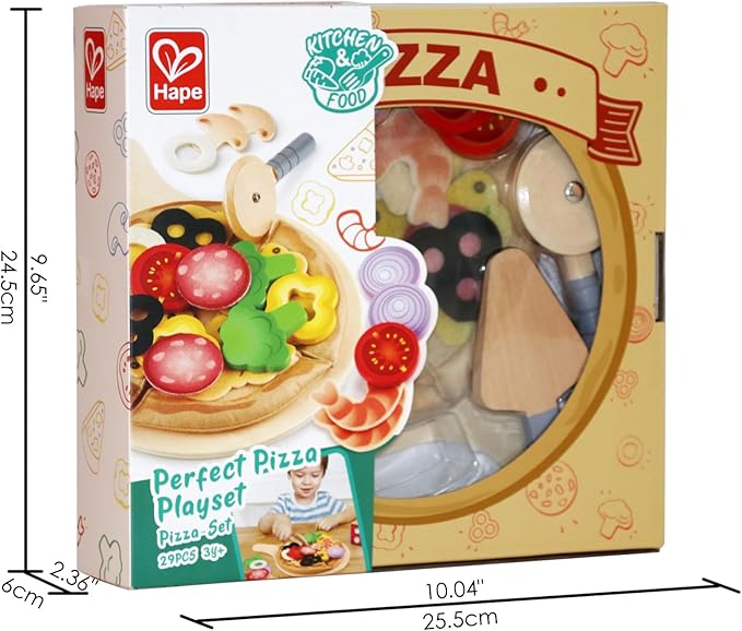 Hape Perfect Pizza Wooden Playset for Kids Kitchen| 2-in-1 Pizza Oven & Delivery Box| 29 PCs Pretend Play for Toddlers Ages 3 Years and Up
