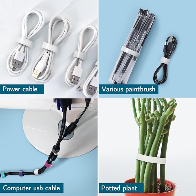 50PCS Reusable Adjustable Cable Ties, Microfiber Cloth Used for Computer Link Cable Cord Management (white)