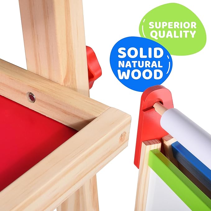 Joyooss Easel for Kids Easel, Wooden Easel Whiteboard & Chalkboard Easel, Foldable Height Adjustable Double Sided Toddler Art Easel Kids, Art Easel for Kids Age 4-8 9-12 Magnetic Board for Kids Easel