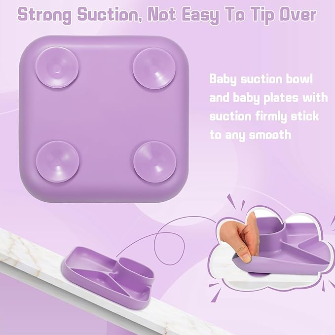 Silicone Baby Feeding Set, Baby Led Weaning Supplies, Silicone Suction Plate, Bowl, Spoons, Fork, Waterproof Bib, Cup and Food Tableware, Eating Utensils Baby Feeding Essentials for 3+ Months