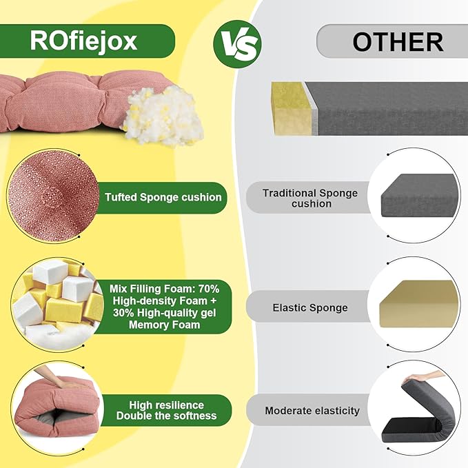 Waterproof Bench Cushion 36 Inch - Oliven Fabric, High-Density Foam, Non-Slip Bottom, Soft Durable Outdoor Tufted Long Seat Cushion for Window Garden Furniture (Red, 36x14x4 Inch)