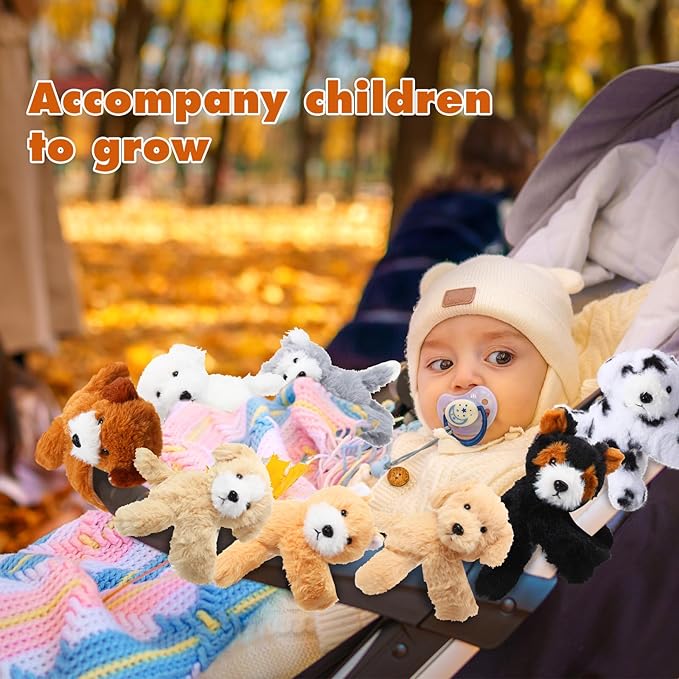 Jerify 8 Pcs 8 Inch Puppy Stuffed Animal Slap Bracelets for Kids, Plush Dog Wrist Cute Snap Bracelets in Bulk Valentine's Day Easter Birthday Gifts for Boys and Girls Party Favors