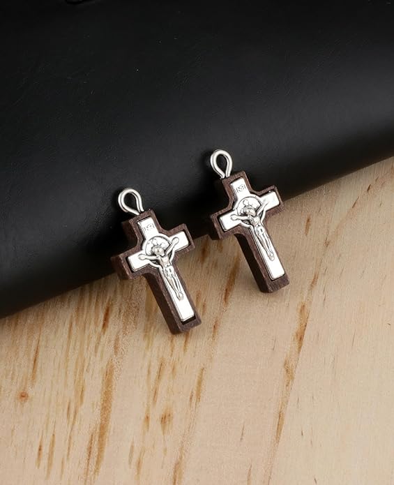COTTVOTT Wooden Christian Jesus Cross/Orthodox Crucifix Charms Pendants for Rosary Necklace, DIY Jewelry Making Accessories Parts