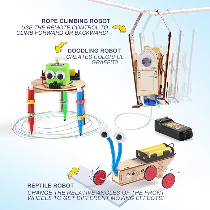 STEM Robots Kits for Kids Ages 5-7 8-10, Wood Building Art Crafts Kits for Boys 6-8 8-12, 3D Wooden Puzzles Robotics Models, Science Woodworking Projects STEM Toys Gifts for Boy 6 7 8 10 12 Year OId