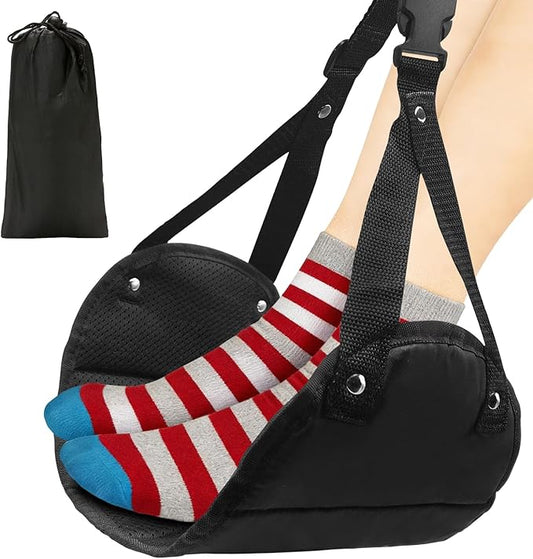 1-Pack Airplane Foot Hammock, Adjustable Plane Foot Rest for Long Flight, Plane Travel Essentials to Relax Your Feet, Foot Rest for Air Travel, Desk & Car