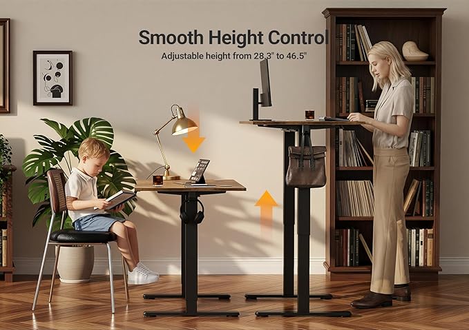 Seang Electric Height Adjustable Standing Desk, 55 x 24 Inch Sit Stand Desk with T-Shaped Frame, 3 Memory Presets & Cable Management for Home Office Computer Workstation, Black Frame/Rustic Brown Top